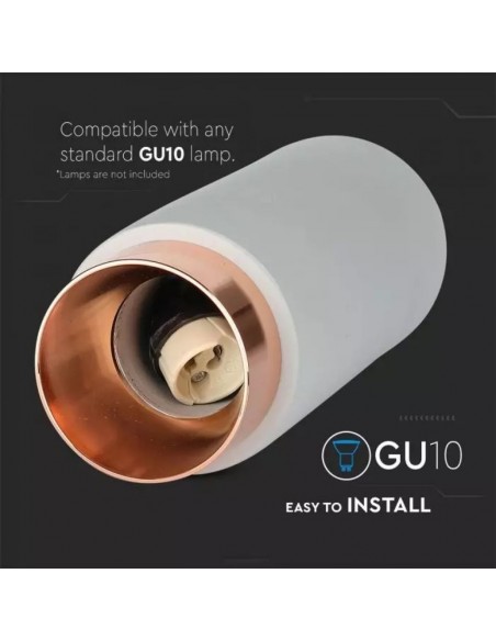 3137-Portafaretto LED Montaggio a Plafone Rotondo GU e GU MR Corpo in Gesso e Calcestruzzo Grigio e Metallo Rosa Dorato-6