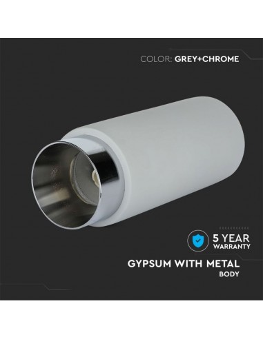 3138-Portafaretto LED Montaggio a Plafone Rotondo GU e GU MR Corpo in Gesso e Calcestruzzo Grigio e Metallo Cromato-6