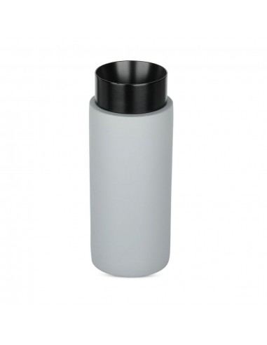 3139-Portafaretto LED GU Corpo in Gesso a Cilindro Grigio Base Metallica Nera-1