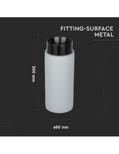 3139-Portafaretto LED GU Corpo in Gesso a Cilindro Grigio Base Metallica Nera-3