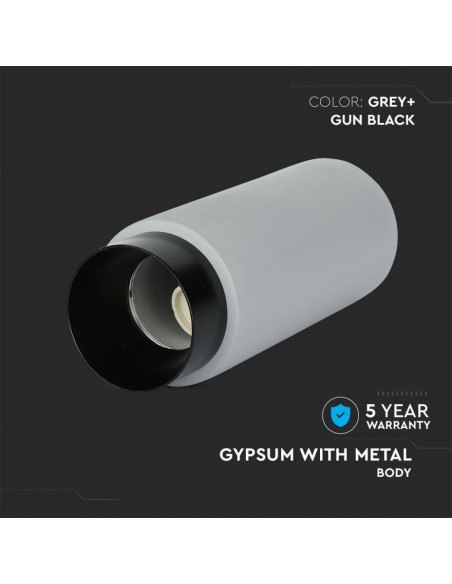 3139-Portafaretto LED GU Corpo in Gesso a Cilindro Grigio Base Metallica Nera-6
