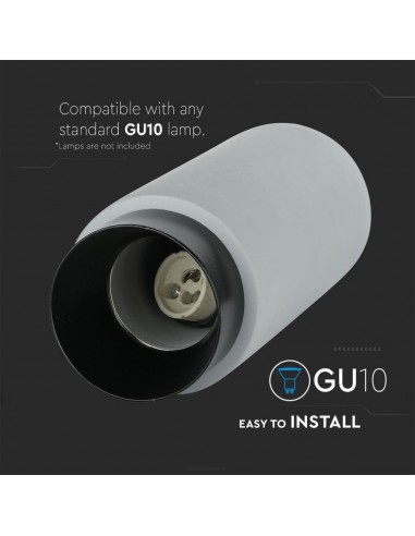 3139-Portafaretto LED GU Corpo in Gesso a Cilindro Grigio Base Metallica Nera-7