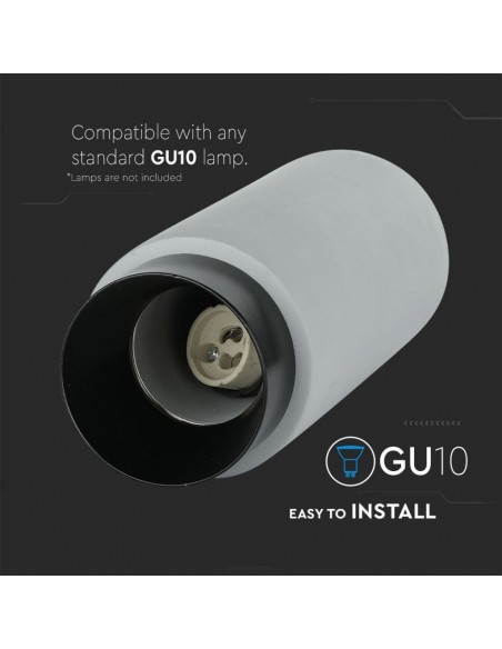 3139-Portafaretto LED GU Corpo in Gesso a Cilindro Grigio Base Metallica Nera-7