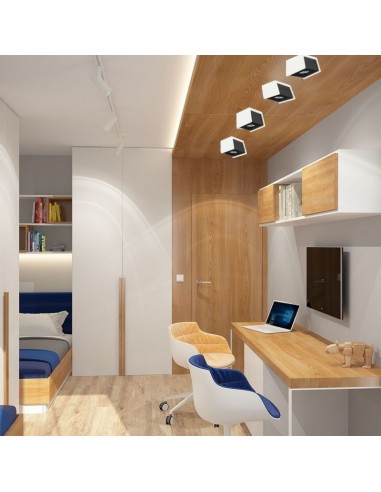 3140-Portafaretto LED Montaggio a Plafone Quadrato GU e GU MR Corpo in Gesso Bianco Base Nera-4