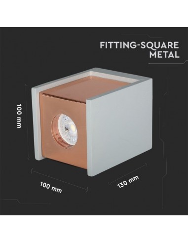 3141-Portafaretto LED GU Corpo in Gesso a Cubo Grigio Finitura Oro Rosa-3