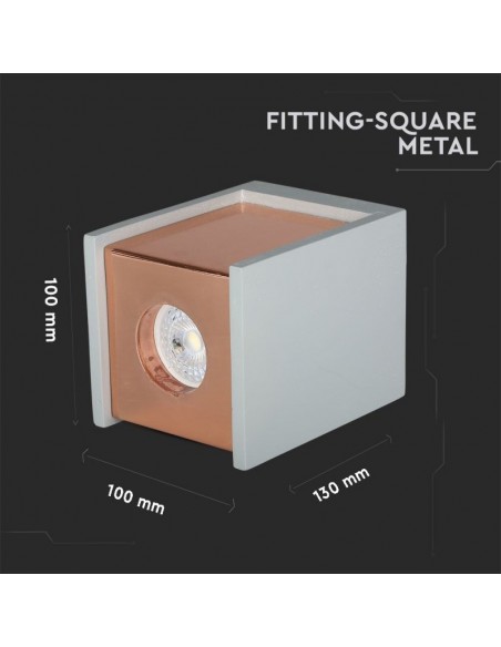 3141-Portafaretto LED GU Corpo in Gesso a Cubo Grigio Finitura Oro Rosa-3