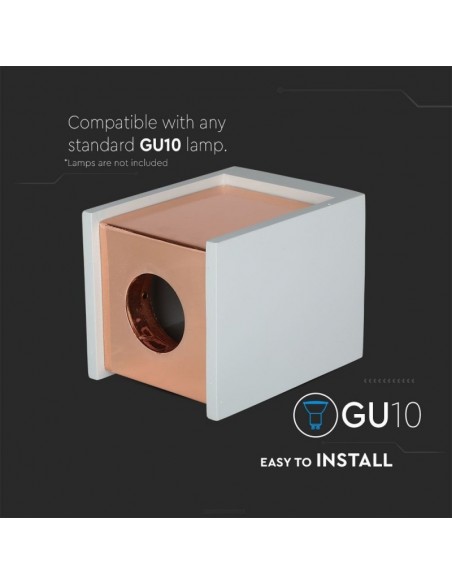 Portafaretto LED GU10 Corpo in Gesso a Cubo Grigio Finitura Oro Rosa