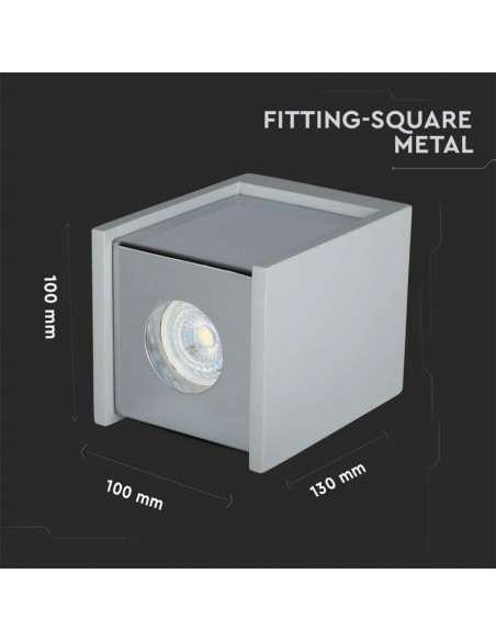 3142-Portafaretto LED GU Corpo in Gesso a Cubo Grigio Finitura Cromata-3