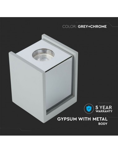 3142-Portafaretto LED GU Corpo in Gesso a Cubo Grigio Finitura Cromata-6