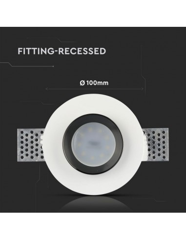 3145-Portafaretto LED da Incasso Rotondo GU e GU MR Corpo in Gesso Bianco e Metallo Nero-3