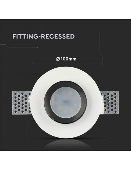 3145-Portafaretto LED da Incasso Rotondo GU e GU MR Corpo in Gesso Bianco e Metallo Nero-3