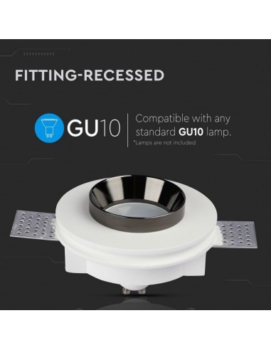 3145-Portafaretto LED da Incasso Rotondo GU e GU MR Corpo in Gesso Bianco e Metallo Nero-5