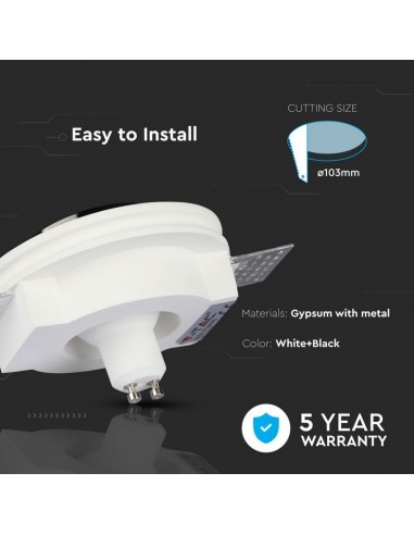 3145-Portafaretto LED da Incasso Rotondo GU e GU MR Corpo in Gesso Bianco e Metallo Nero-6