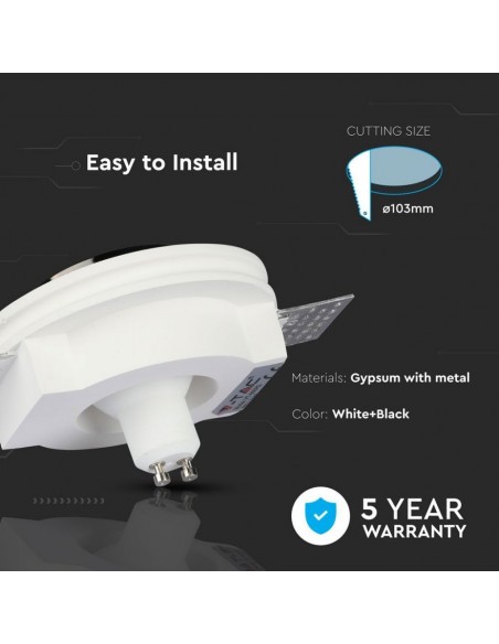 3145-Portafaretto LED da Incasso Rotondo GU e GU MR Corpo in Gesso Bianco e Metallo Nero-6