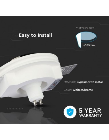 3146-Portafaretto LED da Incasso Rotondo GU e GU MR Corpo in Gesso Bianco e Metallo Cromato-4