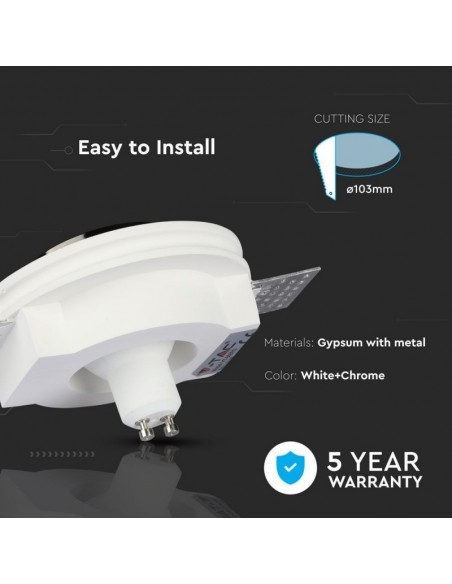 3146-Portafaretto LED da Incasso Rotondo GU e GU MR Corpo in Gesso Bianco e Metallo Cromato-4