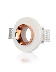 3147-Portafaretto LED da Incasso Rotondo GU e GU MR Corpo in Gesso Bianco e Metallo Rosa Dorato-1