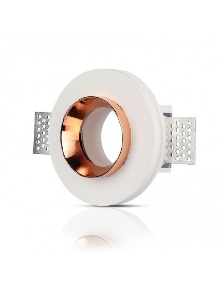 3147-Portafaretto LED da Incasso Rotondo GU e GU MR Corpo in Gesso Bianco e Metallo Rosa Dorato-1
