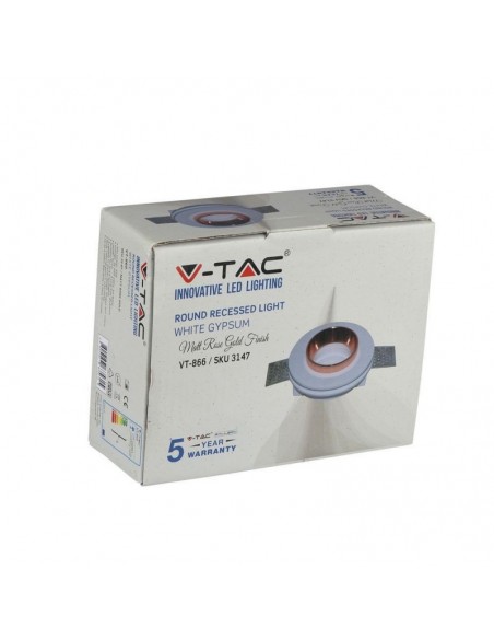 3147-Portafaretto LED da Incasso Rotondo GU e GU MR Corpo in Gesso Bianco e Metallo Rosa Dorato-2