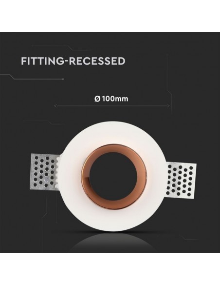 3147-Portafaretto LED da Incasso Rotondo GU e GU MR Corpo in Gesso Bianco e Metallo Rosa Dorato-3