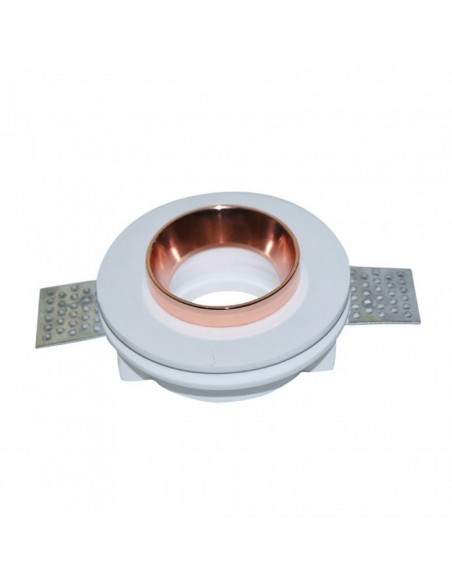 3147-Portafaretto LED da Incasso Rotondo GU e GU MR Corpo in Gesso Bianco e Metallo Rosa Dorato-5