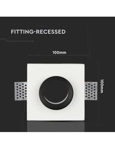 3148-Portafaretto LED da Incasso Quadrato GU e GU MR Corpo in Gesso Bianco e Metallo Nero-3