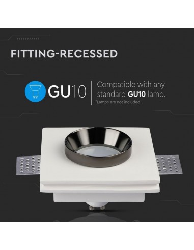 3148-Portafaretto LED da Incasso Quadrato GU e GU MR Corpo in Gesso Bianco e Metallo Nero-5