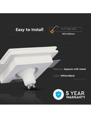3148-Portafaretto LED da Incasso Quadrato GU e GU MR Corpo in Gesso Bianco e Metallo Nero-6