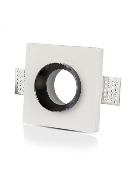 3149-Portafaretto LED da Incasso Quadrato GU e GU MR Corpo in Gesso Bianco e Metallo Cromato-1