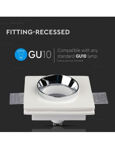 3149-Portafaretto LED da Incasso Quadrato GU e GU MR Corpo in Gesso Bianco e Metallo Cromato-4