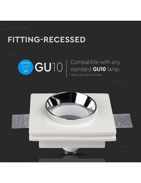 3149-Portafaretto LED da Incasso Quadrato GU e GU MR Corpo in Gesso Bianco e Metallo Cromato-4