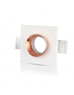 3150-Portafaretto LED da Incasso Quadrato GU e GU MR Corpo in Gesso Bianco e Metallo Rosa Dorato-1