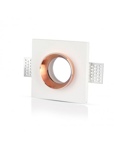 3150-Portafaretto LED da Incasso Quadrato GU e GU MR Corpo in Gesso Bianco e Metallo Rosa Dorato-1
