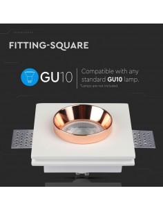 3150-Portafaretto LED da Incasso Quadrato GU e GU MR Corpo in Gesso Bianco e Metallo Rosa Dorato-1 2