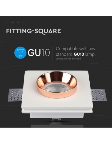 3150-Portafaretto LED da Incasso Quadrato GU e GU MR Corpo in Gesso Bianco e Metallo Rosa Dorato-2