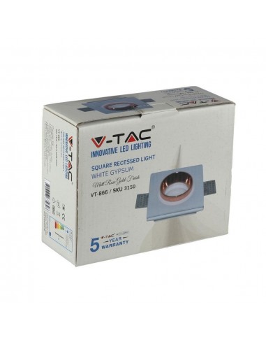 3150-Portafaretto LED da Incasso Quadrato GU e GU MR Corpo in Gesso Bianco e Metallo Rosa Dorato-3