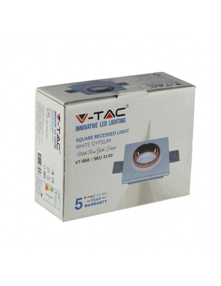 3150-Portafaretto LED da Incasso Quadrato GU e GU MR Corpo in Gesso Bianco e Metallo Rosa Dorato-3