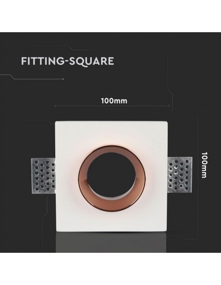 3150-Portafaretto LED da Incasso Quadrato GU e GU MR Corpo in Gesso Bianco e Metallo Rosa Dorato-4