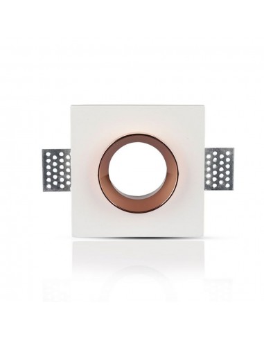 3150-Portafaretto LED da Incasso Quadrato GU e GU MR Corpo in Gesso Bianco e Metallo Rosa Dorato-7