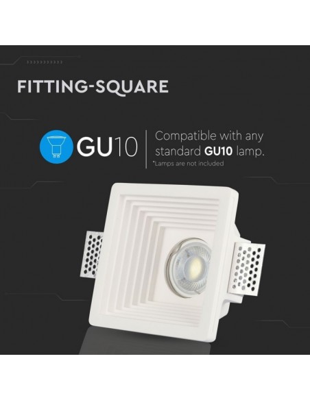 Portafaretto LED da Incasso Quadrato GU10 e GU5.3 (MR16) Corpo in Gesso Bianco