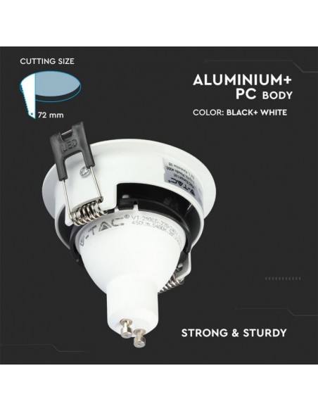 3153-Portafaretto LED da Incasso GU Rotondo Colore Bianco con Supporto Orientabile Nero-5