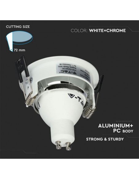 3156-Portafaretto LED da Incasso GU Rotondo Colore Bianco con Supporto Orientabile Cromato-5