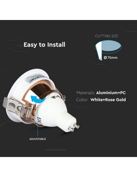 3159-Portafaretto LED da Incasso GU Rotondo Colore Bianco con Interno Oro Rosa-5