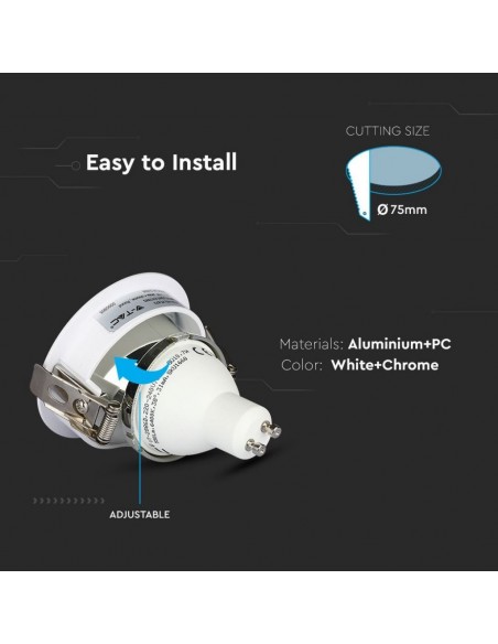 3160-Portafaretto LED da Incasso GU Rotondo Colore Bianco con Interno Cromato-6