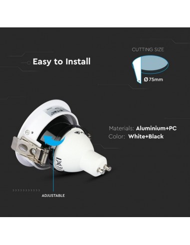 3161-Portafaretto LED da Incasso GU Rotondo Orientabile con Foro Ovale Colore Bianco con Interno Nero-6