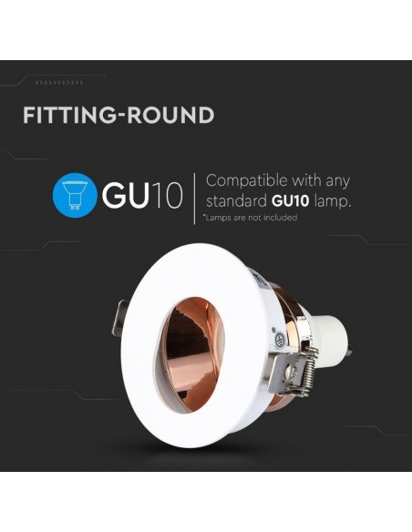 3163-Portafaretto LED da Incasso GU Rotondo Orientabile con Foro Ovale Colore Bianco con Interno Oro Rosa-5