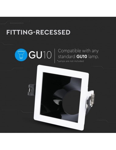 3165-Portafaretto LED da Incasso GU Quadrato Colore Bianco con Supporto Inclinato Nero-5