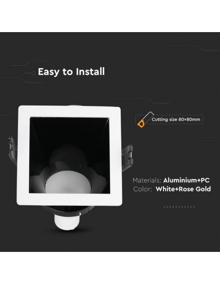 3165-Portafaretto LED da Incasso GU Quadrato Colore Bianco con Supporto Inclinato Nero-6