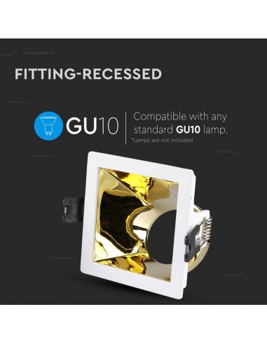 3166-Portafaretto LED da Incasso GU Quadrato Colore Bianco con Supporto Inclinato Oro-5