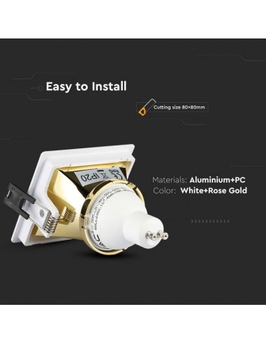 3166-Portafaretto LED da Incasso GU Quadrato Colore Bianco con Supporto Inclinato Oro-6